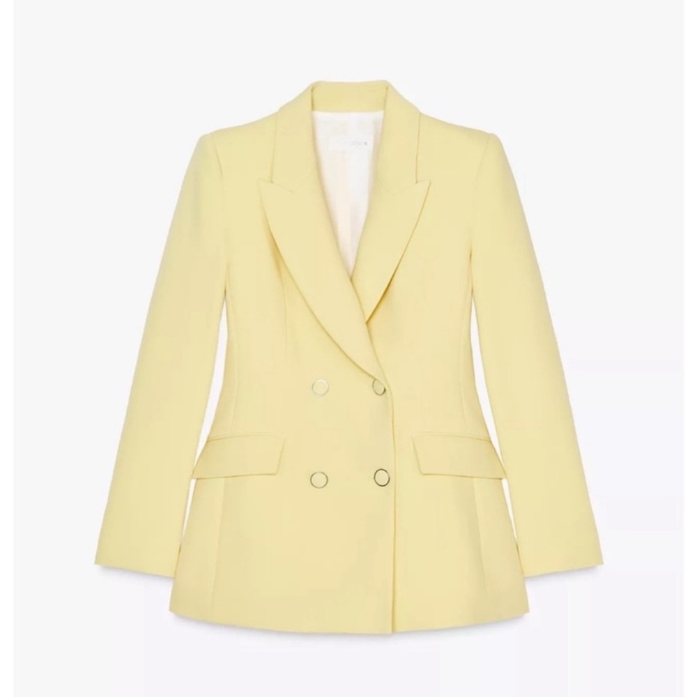 Zara Light Yellow Double-Breasted Blazer M Medium
